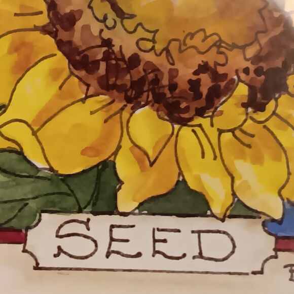 VTG Barbara Mock Sunflowers Print Matted Framed Blue Yellow Black & White Checks - Picture 7 of 15